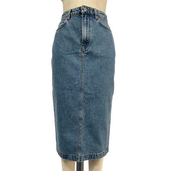 Grlfrnd 'Robin' Blue Cotton Midi Pencil Skirt Size 28 - Picture 2 of 5